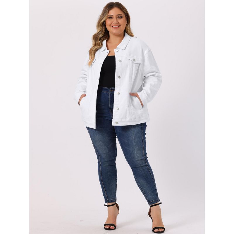 Agnes Orinda Women's Plus Size Outerwear Button Front Washed Casual Denim Jackets, 4 of 7