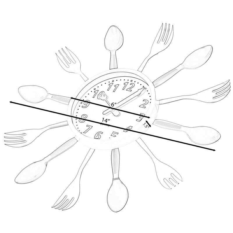 Clockswise Decorative 3D Cutlery Utensil Spoon and Fork Wall Clock for Kitchen, Playroom or Bedroom, Multicolor, 4 of 8
