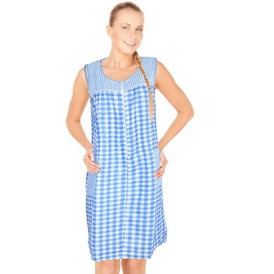 JEFFRICO House Dresses for Women with Pockets - Lightweight Breathable Sleeveless Muumuu & Nightgowns - Zipper Front Housecoat Dusters