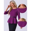 INSPIRE CHIC Women's 3/4 Sleeve Belted Elegant Business Work Peplum Top - 2 of 4