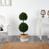 Nearly Natural 3.5-ft Boxwood Double Ball Artificial Topiary Tree in Boho Chic Handmade Cotton & Jute White Woven Planter UV Resistant - 2 of 4