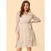 Allegra K Women's Boho Floral V Neck Tie Waist Long Sleeve Chiffon Wrap Midi Dress - 3 of 4
