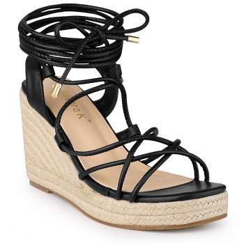 Allegra K Women's Lace Up Platform Heel Espadrilles Wedge Sandals