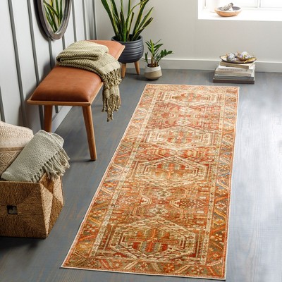 St David Burnt Orange Synthetic Oriental Runner Rug 2'6" x 8'