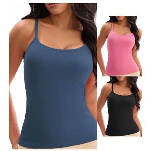 INSPIRE CHIC Women's 3-Pack Camisoles with Built-In Bras Basic Breathable Sleeveless Undershirts - 1 of 4