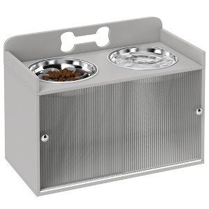 PawHut Elevated Dog Bowls with Storage, Raised Bowl Stand with 2 Stainless Steel Food Dishes and Slow Feeder, Pet Feeding Station for Large Dogs, Gray - 1 of 4