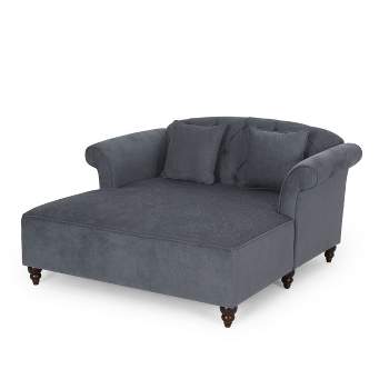 Freas Contemporary Tufted Double Chaise Lounge with Accent Pillows Charcoal/Dark Espresso - Christopher Knight Home