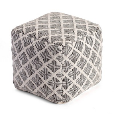 Carondelet Handcrafted Pouf in Black/Ivory - 21" Square