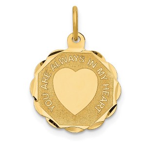 Black Bow Jewelry 14k Yellow Gold YOU ARE ALWAYS IN MY HEART Charm or Pendant, 16mm - 1 of 4