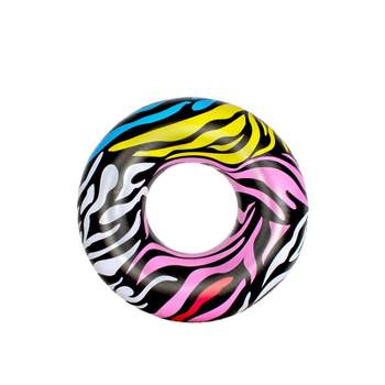 Swim Central 39" Multi-Color Zebra Stripes Inflatable Inner Tube Ring Float