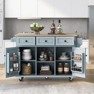 Rolling Kitchen Island Cart, with Wood Desktop, Cabinet and Drawers, Spice Rack, Towel Rack, Wine Rack, for Kitchen, Dining - 1 of 4