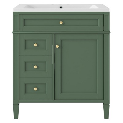Vynxaria 30'' Bathroom Vanity with Top Sink, Modern Bathroom Storage Cabinet with 2 Drawers and a Tip-out Drawer, Single Sink Bathroom Vanity