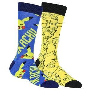 Pokemon Crew Socks Pikachu Expressions and Pikachu Battle Stance 2 Pairs Socks for Shoe Size 8-12 Multicolored - 1 of 4