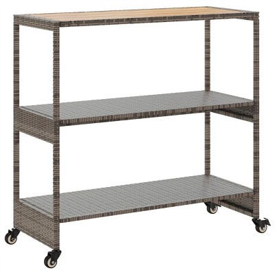 Bar Cart 3-Tier Poly Rattan and Solid Wood Acacia