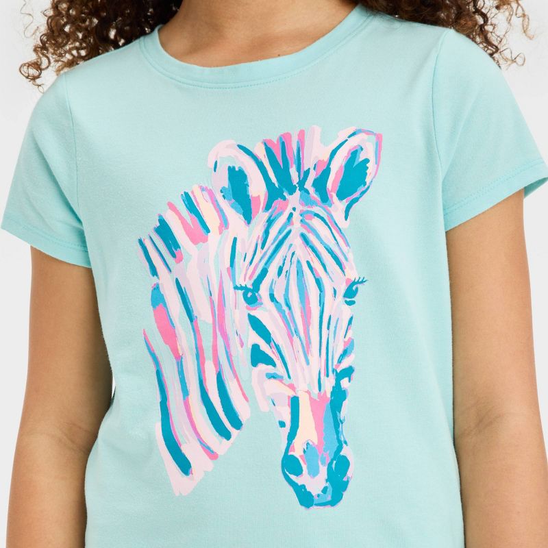 Girls' Short Sleeve 'Zebra' Graphic T-Shirt - Cat & Jack™ Light Turquoise, 3 of 5