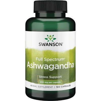 Swanson Full Spectrum Ashwagandha Herbal Supplement, Promotes Relaxation & Helps Support A Healthy Stress Response, 450 mg (100 Caps).