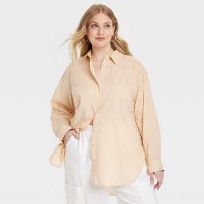 Women's Tunic Long Sleeve Collared Button-down Shirt - Universal Thread™  Tan 4x : Target