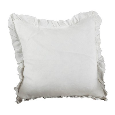 Blue Grey Frayed Ruffled Linen Down Filled Throw Pillow