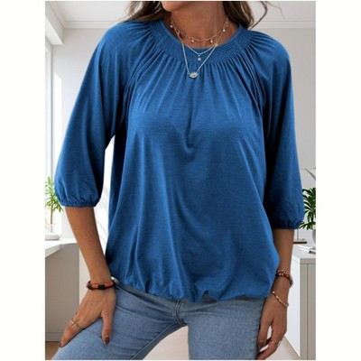 Imily Bela Color Block Womens Tunic Tops Oversized Cotton Tee Loose Fit Crew Neck Half Sleeve