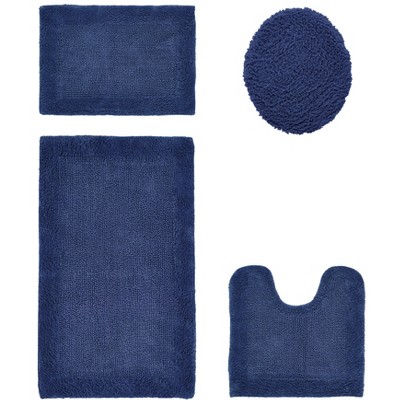 Edge Bath Rug 100% Premium Cotton Ultra-Soft Water Absorbent Tufted Solid Reversible 4 Piece Bathroom Rug Set for Machine Washable Bathmat
