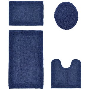 Edge Bath Rug 100% Premium Cotton Ultra-Soft Water Absorbent Tufted Solid Reversible 4 Piece Bathroom Rug Set for Machine Washable Bathmat - 1 of 2