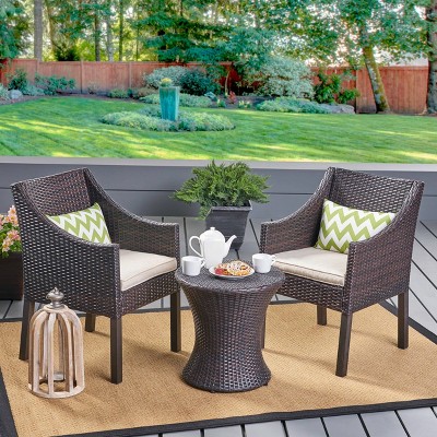 Sagan 3pc Wicker Patio Chat Set - Brown/Beige - Christopher Knight Home