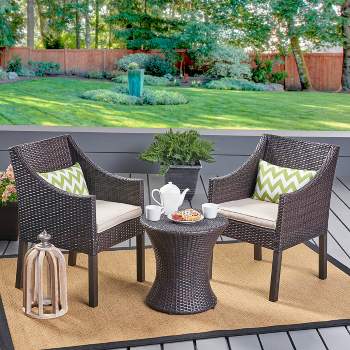 Sagan 3pc Wicker Patio Chat Set - Brown/Beige - Christopher Knight Home
