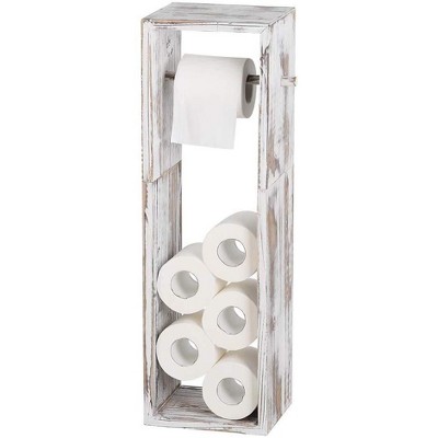 Oumilen Freestanding Wood Toilet Paper Stand with Reserve Storage, Brown