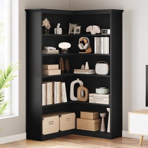 72.8" Farmhouse Corner Bookshelf, 5-Tier L-Shaped Bookcase with Storage - Tall Display Shelf for Living Room, Office, Bedroom - 1 of 4
