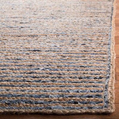 Handmade Natural and Blue Jute Flat Woven 4' x 6' Area Rug
