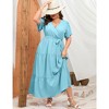 Womens Plus Size V Neck Wrap Maxi Dress High Waist Ruffle Summer Casual Dress with Belt, Solid Light Green, 3XL - 3 of 4
