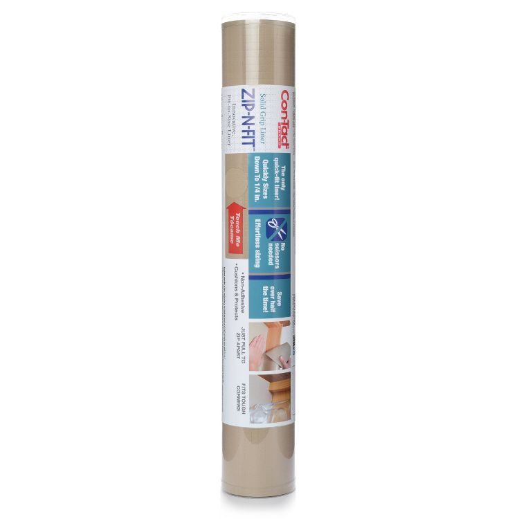 Con-Tact 18"x4' Zip-N-Fit Premium Non-Adhesive Ribbed Shelf Liner Taupe: Drawer & Cabinet Liners, Spot Clean, Beige, 1 of 6