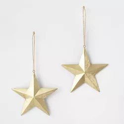 2ct Faceted Metal Star Christmas Ornament Set Gold - Wondershop™