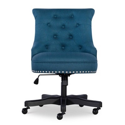 Azure Blue Armless Button-Tufted Office Chair with Wood Base