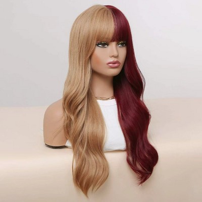 Jessie's Wig 26 Inch Wavy Wig Synthetic Hair Half Honey Blonde Half Burgundy 1 Pc/Pack