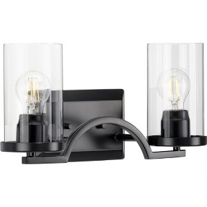Progress Lighting Lassiter 2-Light Wall Sconce, Matte Black, Clear Glass Shades - 1 of 2