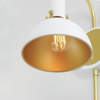 White and Satin Brass Metal Dome Wall Sconce