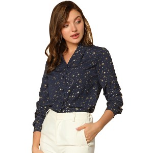 INSPIRE CHIC Women's Metallic Vintage Long Sleeve Gilding Shiny Dots Stars Top - 1 of 4