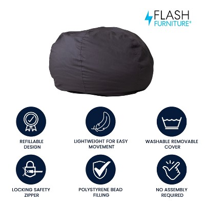 Oversized Gray Bean Bag Chair with Removable Fabric Cover