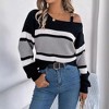 Asymmetric Pullover Sweater Strap Color Block Off Shouder Sweater Cable Knit Winter Tops Long Sleeve One Shoulder Sweaters Fall Fashion Outfits - 3 of 4