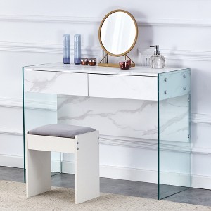 Racxily environmental protection MDF minimalist dresser, desk, desktop computer desk, with double drawer storage space, simple home - 1 of 4