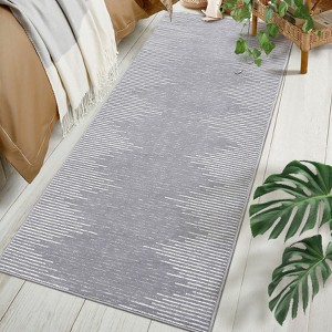 2x6 Hallway Runner Rug Low Pile Machine Washable Rugs Modern Stripe Geometric Foldable Minimalistic Carpet with Rubber Backing for Entryway Hallway - 1 of 4