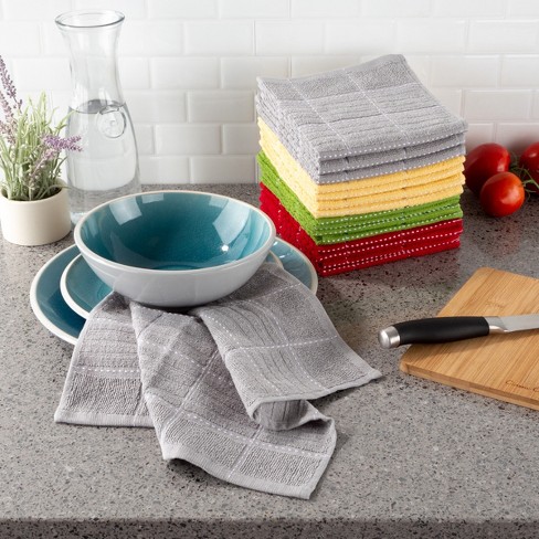 Kitchen Dish Cloth-set Of 16 -12.5x12.5-absorbent 100% Cotton Wash Cloth-  Checked Weave Pattern In 4 Colors- Dishcloths By Hastings Home : Target