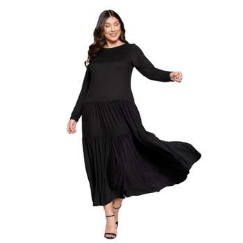 L I V D Women's Tiered Maxi Dress with Long Sleeves