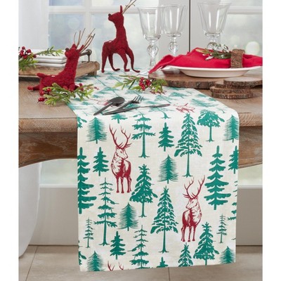Christmas Deer and Trees Cotton Table Runner