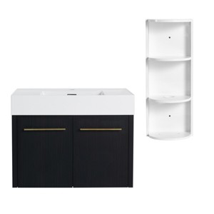 ChicFurnit Bathroom Storage Cabinets Floating Vanity With Thick Edge Resin Sink And Storage Rack For Modern Homes, Black, 29.5"*18.1"*22.4" - 1 of 4