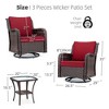 3-Piece Patio Wicker Swivel Rocking Chair Set - Iron and Plastic Frame, Durable Fabric Cushions, with Side Coffee Table, for Outside Porch Deck - 3 of 4