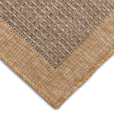 Navy and Beige Flat Woven Synthetic Round Rug