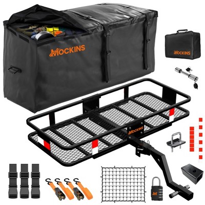 Mockins 48"x20"x6" Raised Hitch Cargo Rack with 6" Shank, 15 Cu. Ft. Waterproof Cargo Bag, Hitch Adapter and Accessories