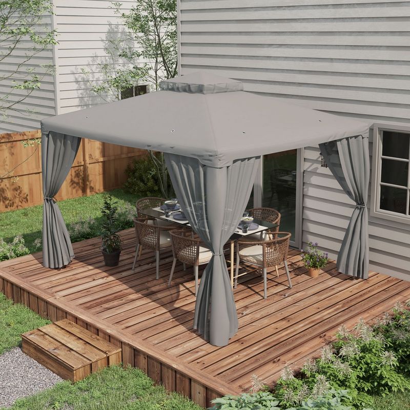 Outsunny Patio Gazebo, Outdoor Canopy Shelter with 2-Tier Roof and Netting, Steel Frame for Garden, Lawn, Backyard, and Deck, 3 of 7